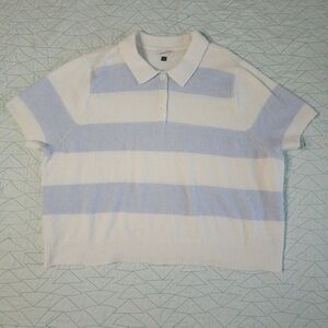 Universal Thread White Blue Striped Short Sleeve Polo Sweater